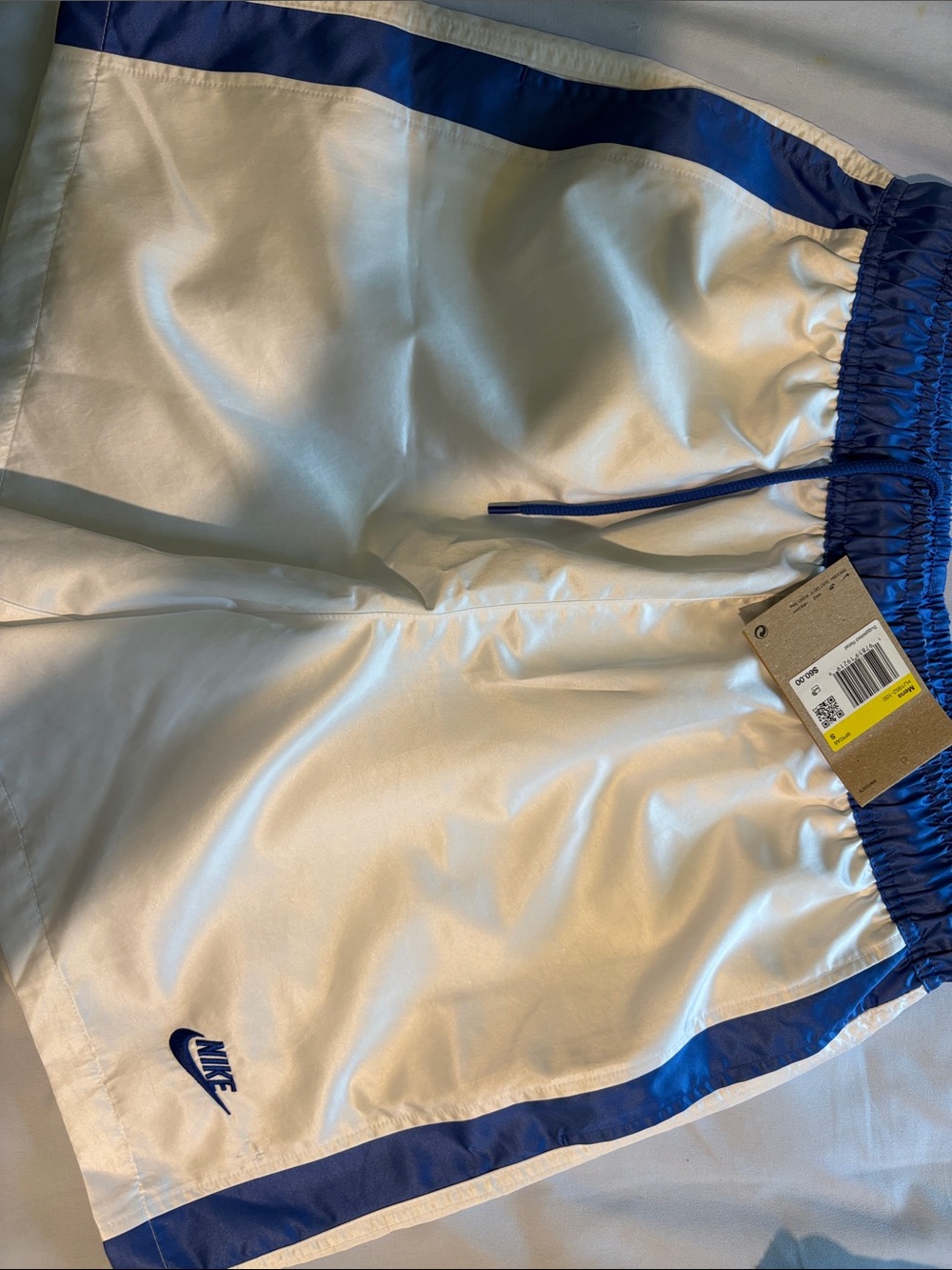 Nike White and Royal Blue Woven Athletic Shorts